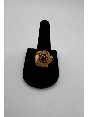 Sarah Coventry Rose Ring Red Rhinestone Gold Tone Romantic Adjustable Sz 6